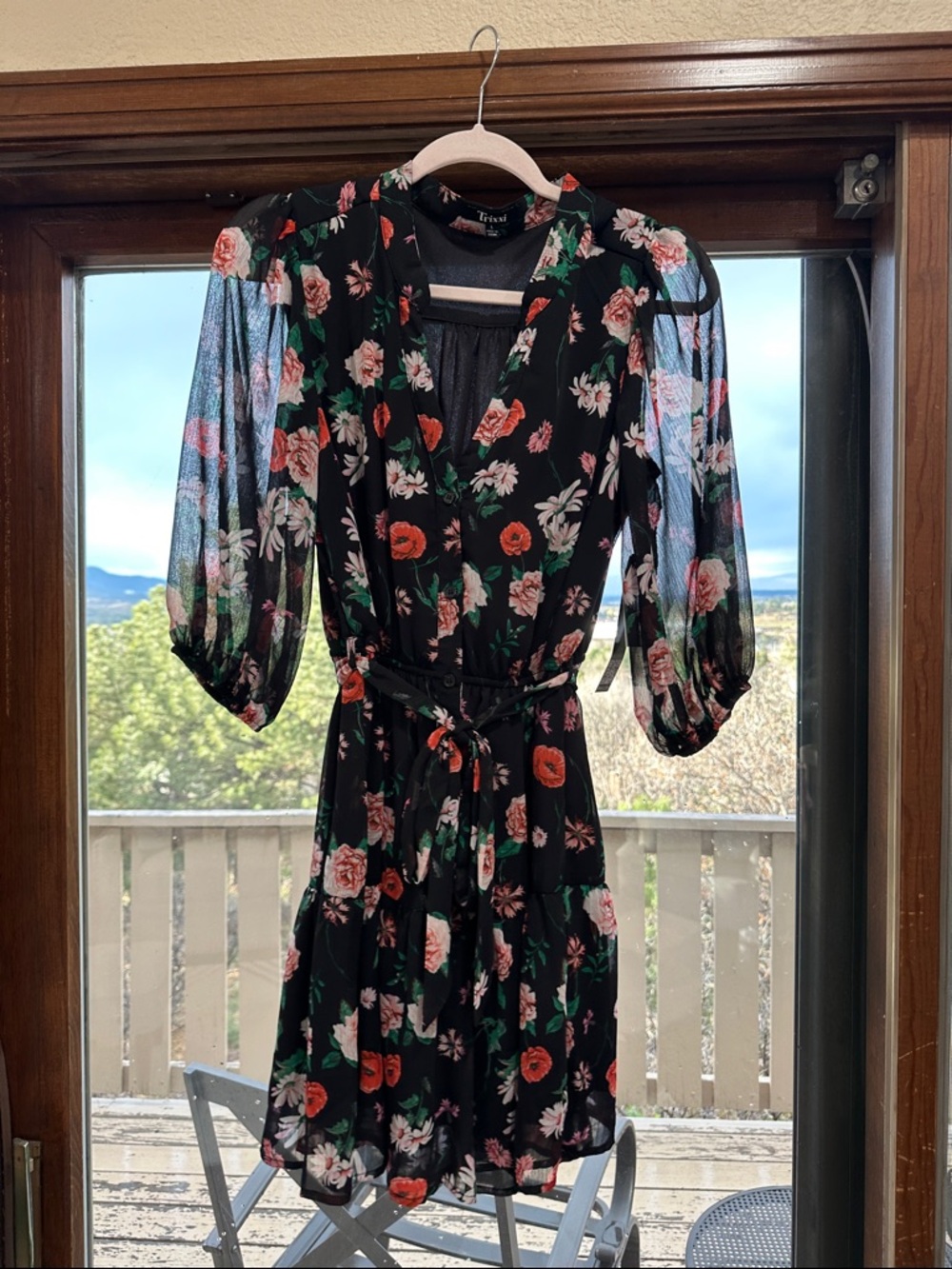 Trixxi Black Floral V-Neck Belted Mini Dress
